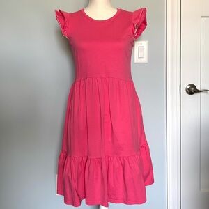 Kate Spade Trapeze Knit Sleeveless Dress Ruffle Hot Neon Pink Small